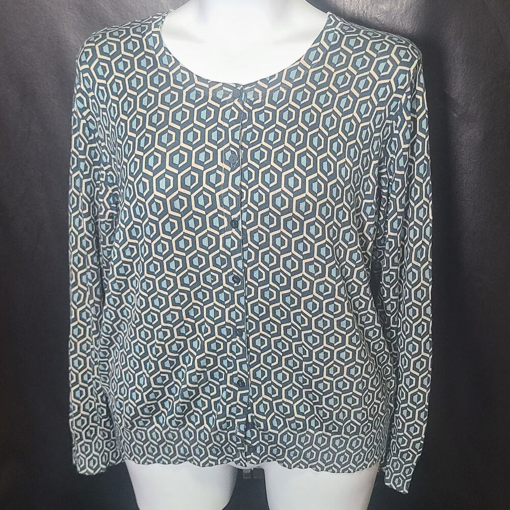time And tru blue geometric button-down cardigan size XXL
